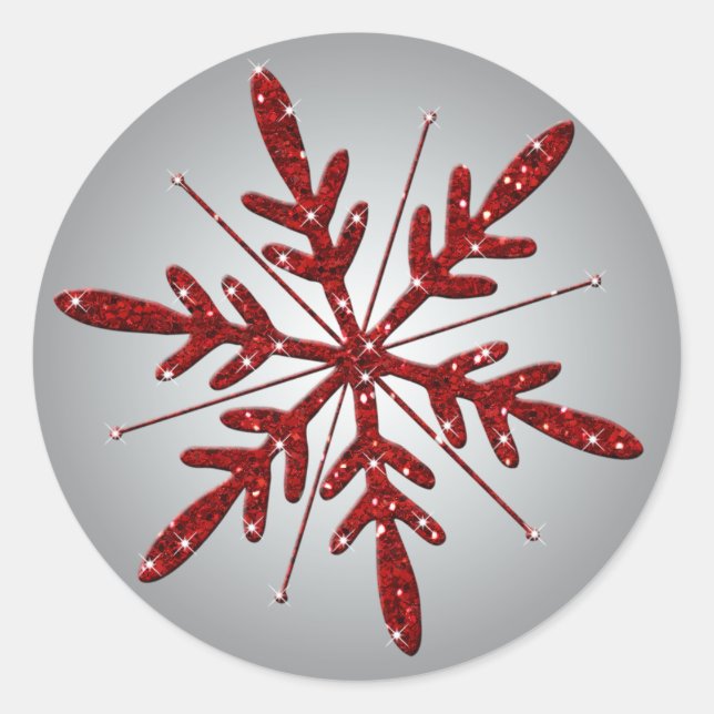 Glittery Silver and Red Snowflake Sticker (Front)