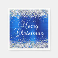 Glittery Silver and Royal Blue Merry Christmas
