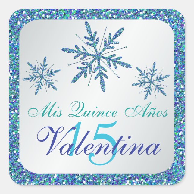 Glittery Silver Aqua Blue Green Snowflakes Sticker (Front)