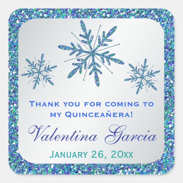 Glittery Silver Aqua Blue Green Snowflakes Sticker (Front)