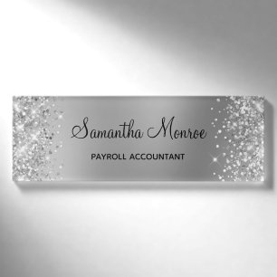 Glittery Silver Blur Name Tag
