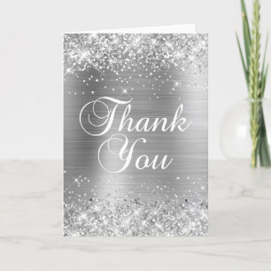 Glittery Silver Brushed Foil Classic Calligraphy Thank You Card