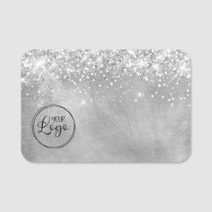 Glittery Silver Business Logo Blank Name Tag