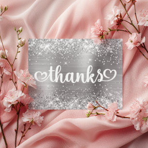 Glittery Silver Cute Hearts Sweet 16 Thanks Postcard