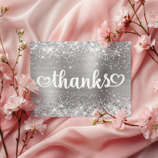 Glittery Silver Cute Hearts Sweet 16 Thanks Postcard