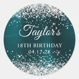 Glittery Silver Dark Turquoise Foil 18th Birthday Classic Round Sticker
