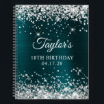 Glittery Silver Dark Turquoise Foil 18th Birthday Notebook<br><div class="desc">Create your own 18th birthday party design on a blank notebook. Girly faux sparkly silver glitter on the top and bottom edge, over a faux dark turquoise teal brushed metal style ombre foil. Customise the font styles to create your own guest book her special celebration. A classic elegant calligraphy paired...</div>