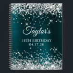 Glittery Silver Dark Turquoise Foil 18th Birthday Notebook<br><div class="desc">Create your own 18th birthday party design on a blank notebook. Girly faux sparkly silver glitter on the top and bottom edge, over a faux dark turquoise teal brushed metal style ombre foil. Customise the font styles to create your own guest book her special celebration. A classic elegant calligraphy paired...</div>
