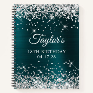 Glittery Silver Dark Turquoise Foil 18th Birthday Notebook