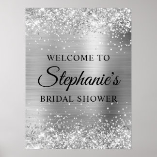 Glittery Silver Faux Foil Bridal Shower Welcome Poster
