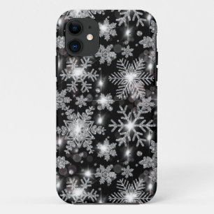 Glittery silver festive snowflake pattern iPhone 11 case