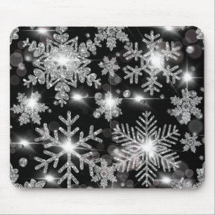 Glittery silver festive snowflake pattern mouse mat