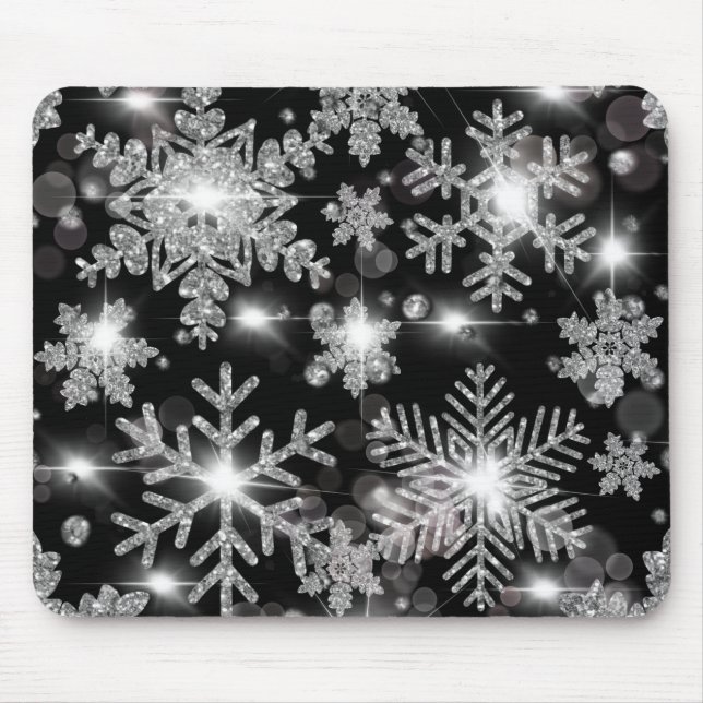 Glittery silver festive snowflake pattern  mouse mat (Front)