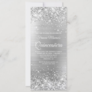 Glittery Silver Foil 15 Quinceañera Invitation