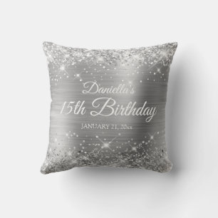 Glittery Silver Foil 15th Birthday Cushion