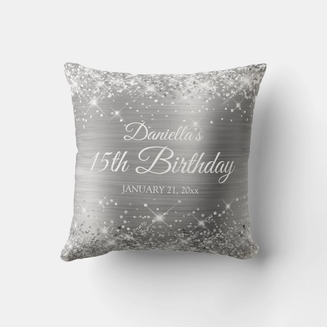 Glittery Silver Foil 15th Birthday Cushion (Back)