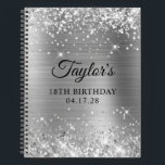 Glittery Silver Foil 18th Birthday Notebook<br><div class="desc">Create your own 18th birthday party design on a blank notebook. Girly faux sparkly silver glitter on the top and bottom edge, over a faux silvery grey brushed metal style ombre foil. Customise the font styles to create your own guest book her special celebration. A classic elegant calligraphy paired with...</div>