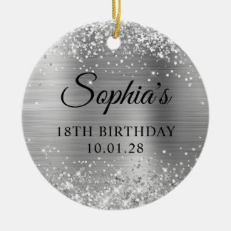 Glittery Silver Foil 18th Birthday Photo Ceramic Tree Decoration