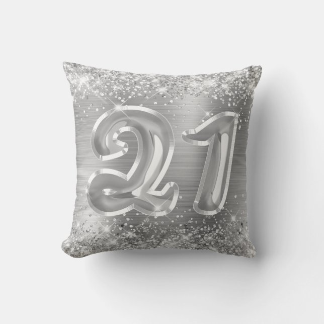Glittery Silver Foil 21st Birthday Cushion (Front)