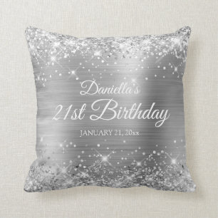 Glittery Silver Foil 21st Birthday Cushion