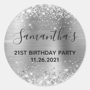 Glittery Silver Foil 21st Birthday Party Classic Round Sticker