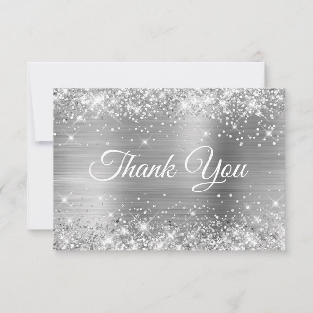 Glittery Silver Foil 21st Birthday Thank You Card (Front)