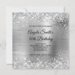 Glittery Silver Foil 30th Birthday Invitation