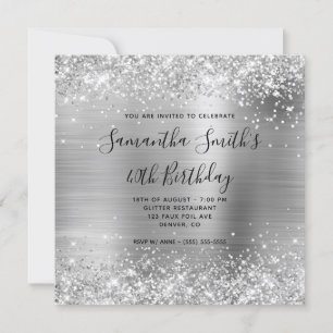 Glittery Silver Foil 40th Birthday Invitation