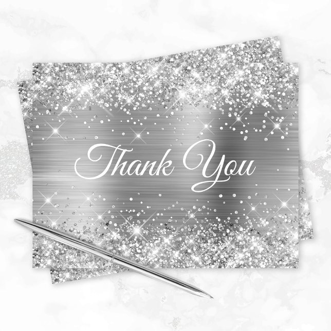 Glittery Silver Foil 40th Birthday Thank You Card (Creator Uploaded)