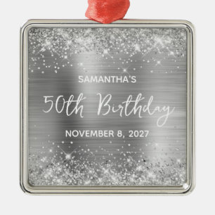 Glittery Silver Foil 50th Birthday Metal Tree Decoration