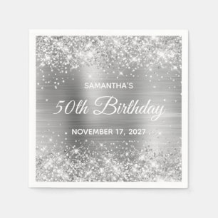 Glittery Silver Foil 50th Birthday Napkin