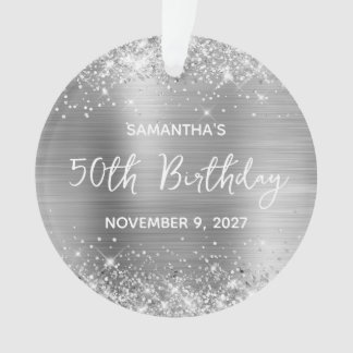 Glittery Silver Foil 50th Birthday Ornament