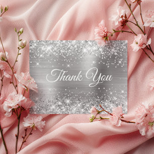 Glittery Silver Foil 50th Birthday Thank You Postcard