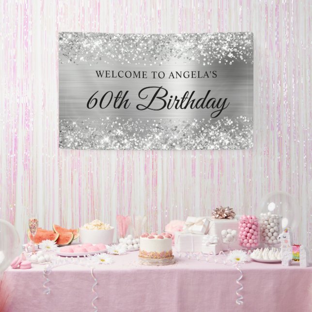 Glittery Silver Foil 60th Birthday Welcome Banner (Party)
