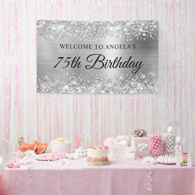 Glittery Silver Foil 75th Birthday Welcome Banner (Party)