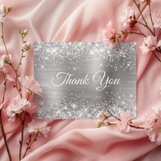 Glittery Silver Foil 80th Birthday Thank You Postcard