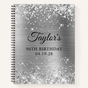 Glittery Silver Foil 90th Birthday Guest Notebook