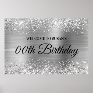 Glittery Silver Foil Any Age Birthday Welcome Poster