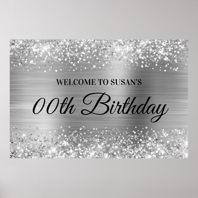 Glittery Silver Foil Any Age Birthday Welcome Poster (Front)