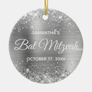 Glittery Silver Foil Bat Mitzvah Ceramic Tree Decoration