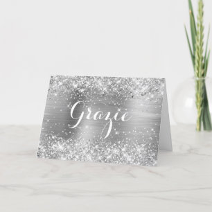 Glittery Silver Foil Classic Script Grazie Thank You Card