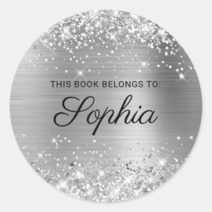 Glittery Silver Foil Elegant Calligraphy Book Classic Round Sticker