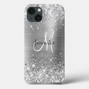 Glittery Silver Foil Elegant Monogram iPhone 13 Case