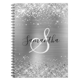 Glittery Silver Foil Elegant Monogrammed Notebook