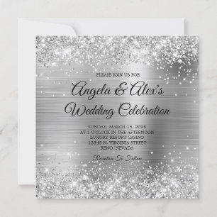 Glittery Silver Foil Elegant Wedding Invitation