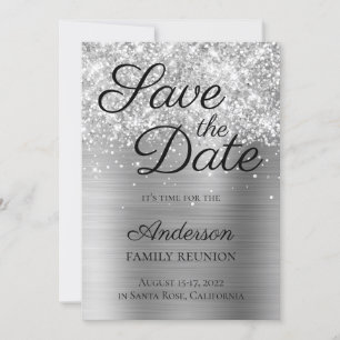 Glittery Silver Foil Family Reunion Save The Date