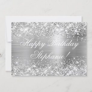 Glittery Silver Foil Fancy Happy Birthday Card