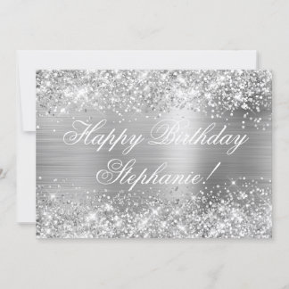Glittery Silver Foil Fancy Happy Birthday Card