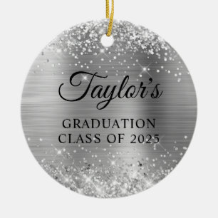 Glittery Silver Foil Graduation Ceramic Tree Decoration
