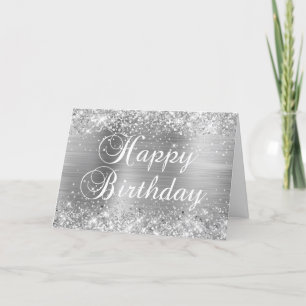 Glittery Silver Foil Happy Birthday Card